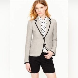 J Crew 100% Linen Schoolboy Blazer Neutral Beige Bold Covered‎ Buttons Work